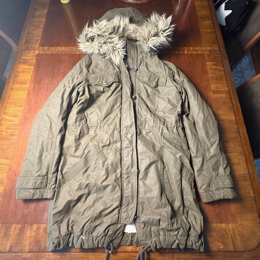 Abercrombie & Fitch Sherpa‎ Lined Faux Fur Hood Parka Jacket Large